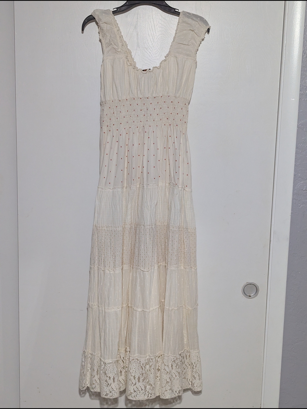 Cream Boho Tiered Maxi Dress with Lace Hem